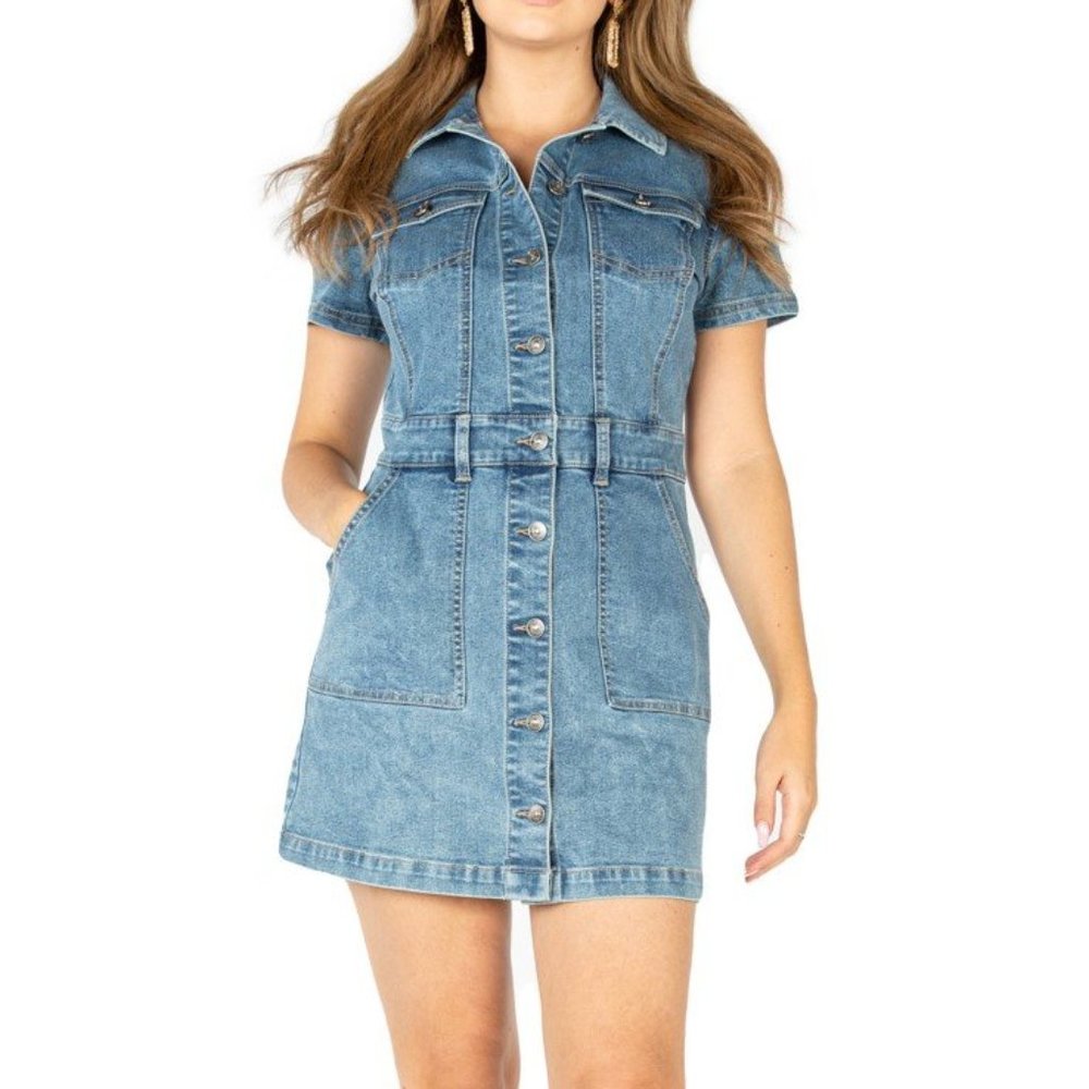 Short Sleeve Denim Utility Dress